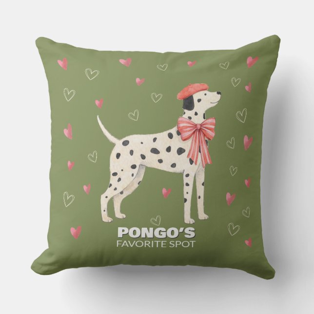 Coussin Cute Dog Dalmatian Bow Heart Sage Throw Pillow (Recto)