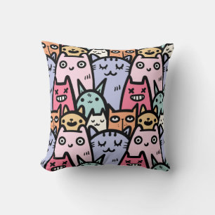 Coussin Cute doodle caricature chats motif pour amoureux d