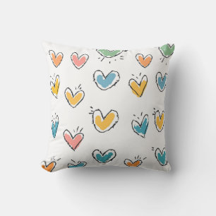 Coussin Cute Doodle Hearts Main Draw Amour Coloré Motif