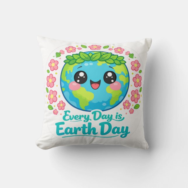 Coussin Cute Earth Day Throw Pillow (Recto)