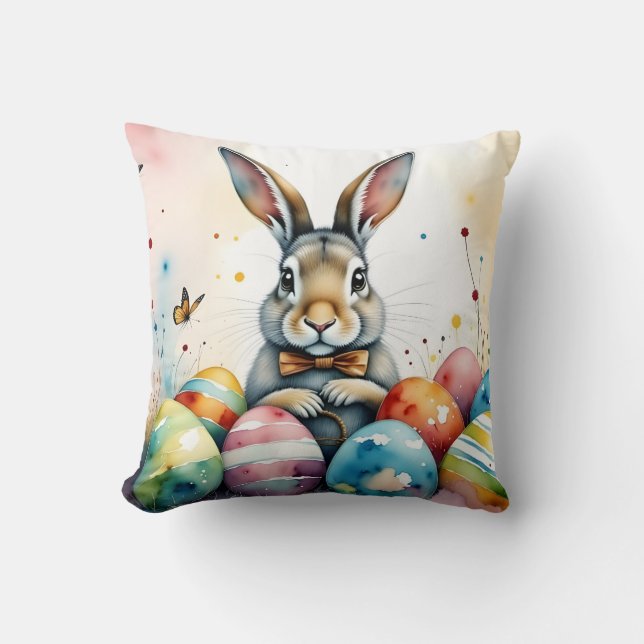 Coussin Cute Easter Bunny with Colorful Painted Eggs (Recto)