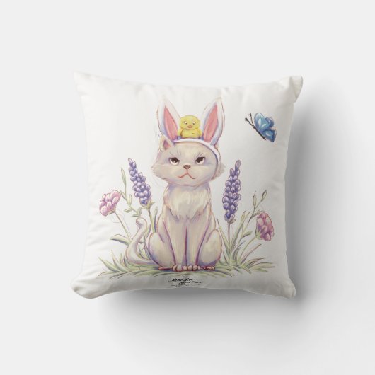 Coussin Cute Easter Cat with Chick Illustration pillow (Recto)
