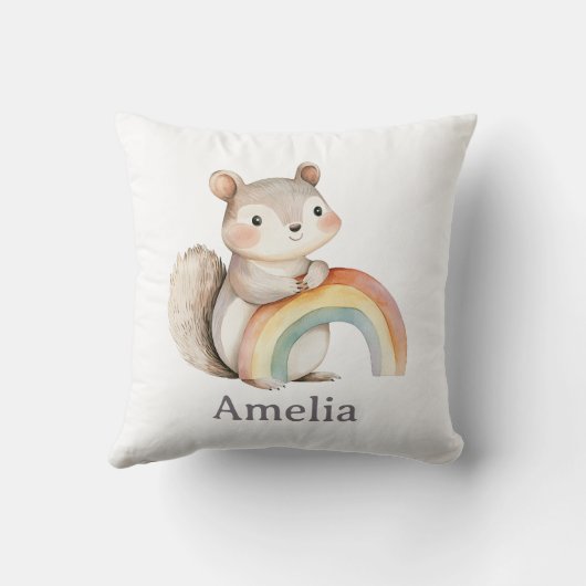 Coussin Cute Écureuil Tenant Un Arc-En-Ciel Une Pépinière  (Verso)