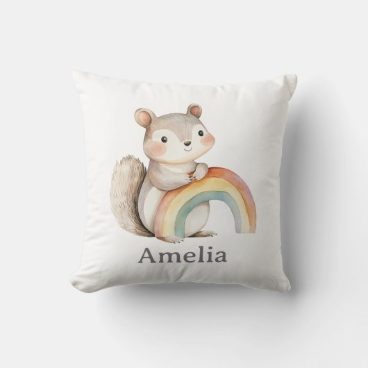 Coussin Cute Écureuil Tenant Un Arc-En-Ciel Une Pépinière  (Recto)