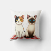 Coussin Cute Felines on Red Checkered Blanket (Verso)