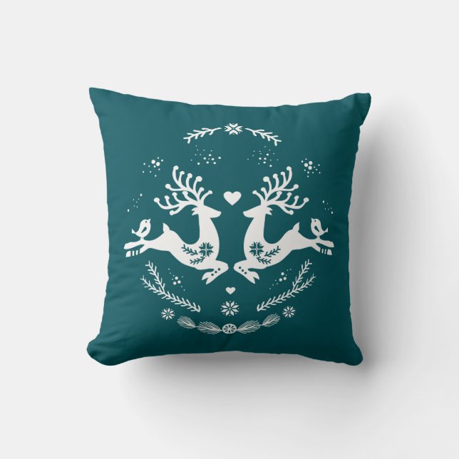 Coussin Cute Festive Scandi Turquoise Blanc Noël Cerf (Recto)