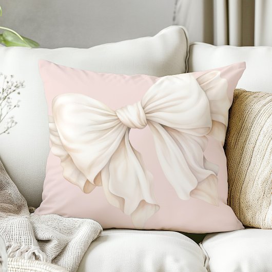 Coussin Cute fille blanche ivoire Bow sur rose