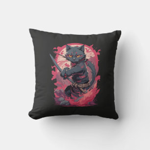 Coussin Cute Fire Splash Noir Ninja Chat Guerrier