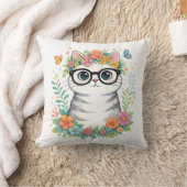 Coussin Cute Floral Cat with Glasses (Couverture)