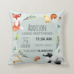 Coussin Cute Forest Animaux Fox Name Baby Boy Biry Stats