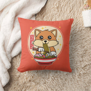 Coussin Cute Fox Manger Ramen Kawaii Japonais Cadeau alime