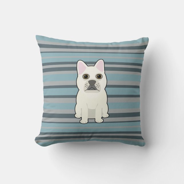 Coussin Cute French Bulldog Blue Striped (Recto)