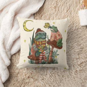 Coussin Cute Frog et Cottagecore Noël Champignon Thro