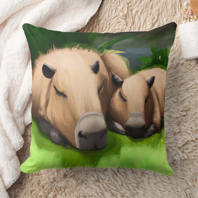 Coussin Cute Funny Napping Capybaras par l'étang (Couverture)