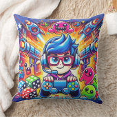 Coussin Cute Gamer Boy With Controller Colorful Gaming Car (Couverture)