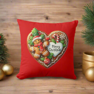 Coussin Cute Gingerbread Homme Coeur Joyeux Noël Rouge