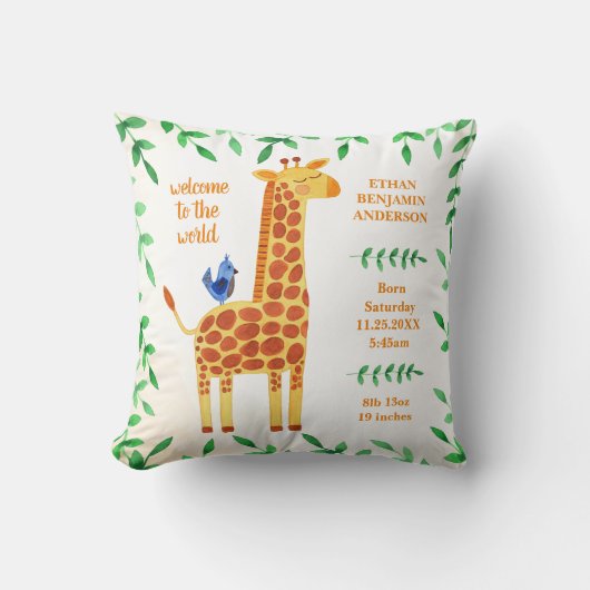 Coussin Cute Giraffe & Bird Bébé Statistiques (Recto)