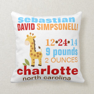 Coussin Cute Giraffe Faire-part de naissance personnalisé 