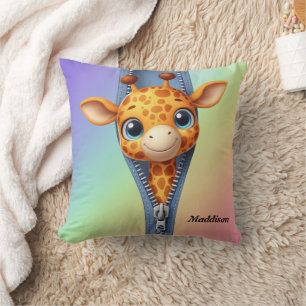 Coussin Cute Giraffe Kids Nom personnalisable