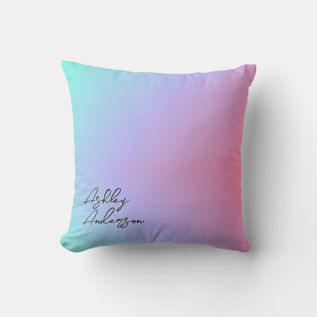 Coussin Cute Girl Pastel Blue Purple Pink Nom du monogramm (Recto)