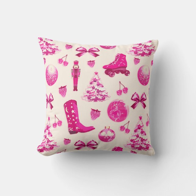 Coussin Cute Girly Preppy Motif de Noël rose (Recto)