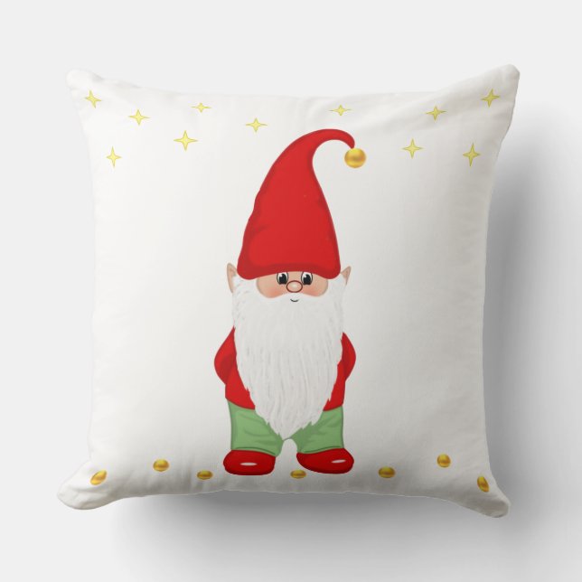 Coussin Cute Gnome, Stars et Confetti d'or en blanc (Recto)