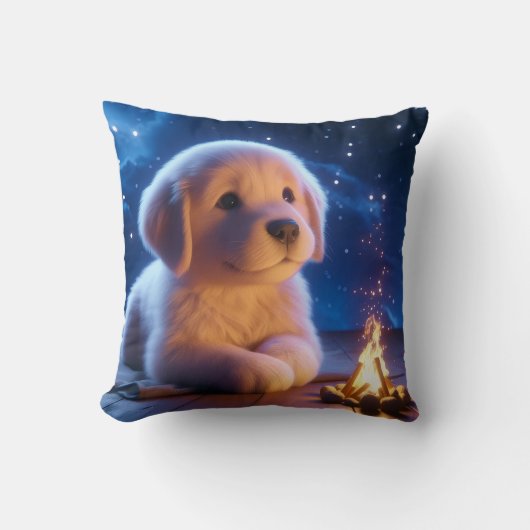 Coussin Cute Golden Retriever Puppy Under Starry Night Sky (Recto)