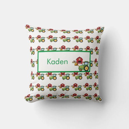 Coussin Cute green tractor and red barn personalized  (Recto)