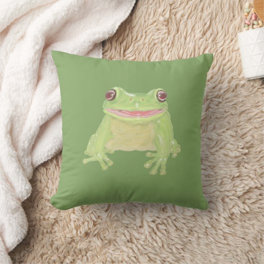 Coussin Cute Green Tree Frog - transparent. (Couverture)