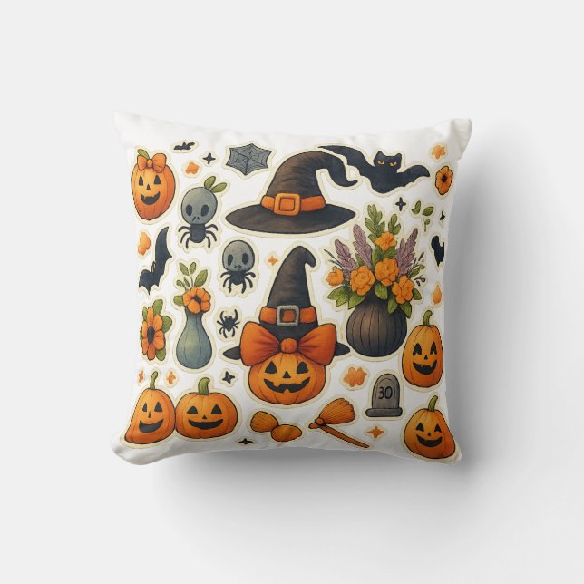 Coussin Cute Halloween Chat et Fantôme Jeu d'oreiller - Éf (Recto)