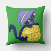 Coussin Cute Halloween Chat noir et Citrouille (Verso)