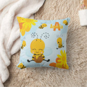 Coussin Cute Happy Bumble Bee with Flowers (Couverture)