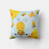 Coussin Cute Happy Bumble Bee with Flowers (Verso)