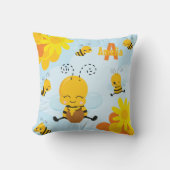 Coussin Cute Happy Bumble Bee with Flowers (Recto)