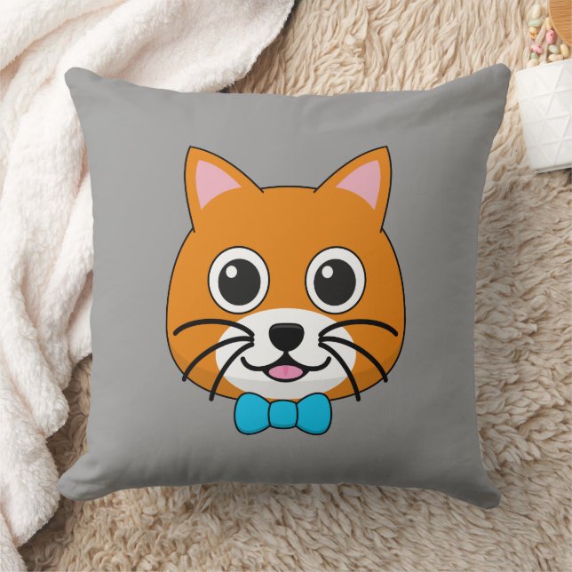Coussin Cute Happy Ginger Cat avec Papillon (Couverture)