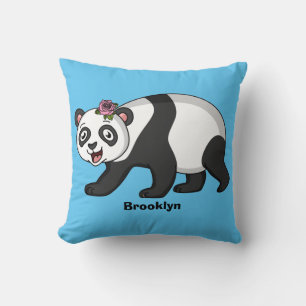 Coussin Cute happy panda bear with flower cartoon