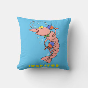 Coussin Cute happy shrimp, dessin animé de crevettes
