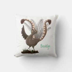 Coussin Cute happy superb lyrebird cartoon illustration