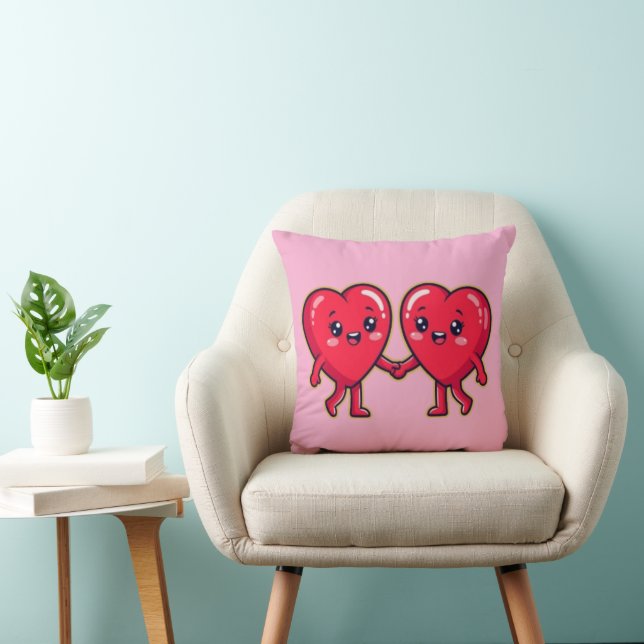 Coussin Cute Heart Characters Holding Hands (Chaise)