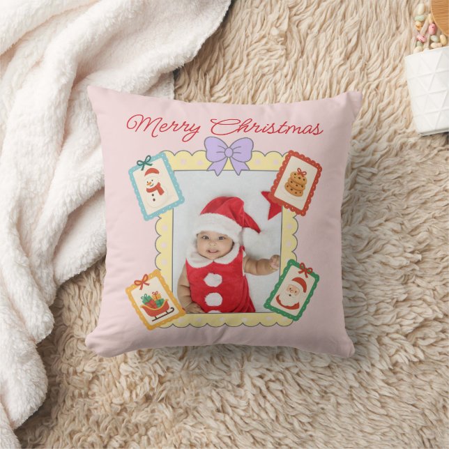 Coussin Cute Holiday Collage with Festive Pastel Frames (Couverture)