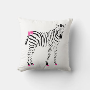 Coussin Cute Hot Rose et Black Girly Zebra avec le nom