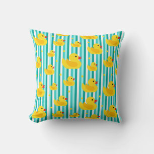 Coussin Cute Jaune Canards En Caoutchouc Bleu Rayures Sall