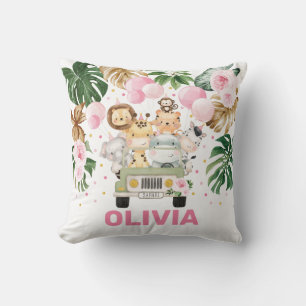 Coussin Cute Jungle Safari Animaux Tropical Green Girl