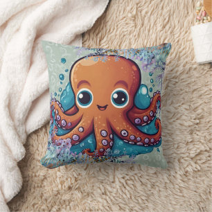Coussin Cute Kawaii Baby Orange Octopus Imprimer