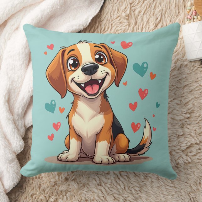 Coussin Cute Kawaii Beagle avec Coeurs Jouer Chien (Couverture)
