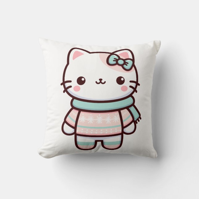 Coussin Cute Kawaii Chat en Sweat (Recto)