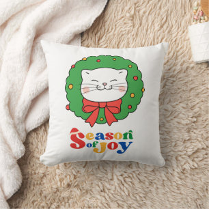 Coussin Cute Kawaii Chat Noël Wreath Saison de joie