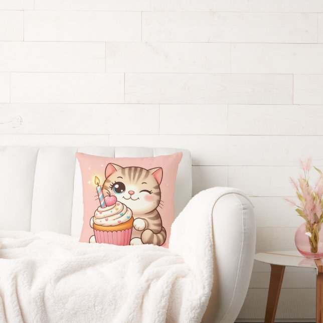 Coussin Cute Kawaii chaton avec Cupcake (Canapé)