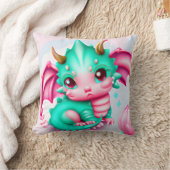 Coussin Cute Kawaii Dragon de bébé Turquoise et rose (Couverture)