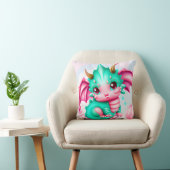 Coussin Cute Kawaii Dragon de bébé Turquoise et rose (Chaise)